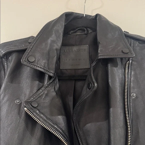 All Saints Black Leather Moto Jacket - Picture 3 of 4